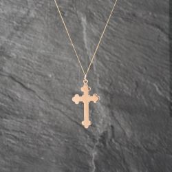 Second Hand 9ct Rose Gold Cross Pendant & 18 Inch Curb Chain 41142485