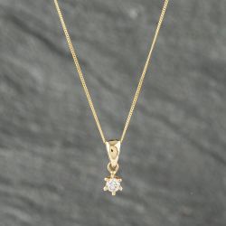 Second Hand 9ct Yellow Gold Diamond Single Stone Pendant & 18 Inch Curb Chain 41142490