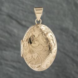 Second Hand 9ct Yellow Gold Large Oval Foliate Hand Engraved Locket Loose Pendant 41142521