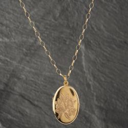 Second Hand 9ct Yellow Gold Foliate Hand Engraved Locket Pendant & 22 Inch Belcher Chain 41142533