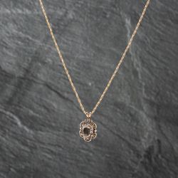 Second Hand 9ct Yellow Gold Smokey Quartz Oval Openwork Flower Shape Pendant & 18 Inch Spiga Chain 41142541