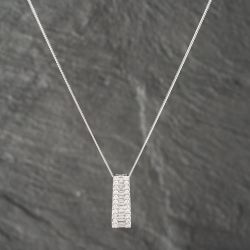 Second Hand 18ct White Gold 0.75ct Diamond 3 Row Pendant & 18 Inch Curb Chain 41142548