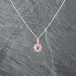 Second Hand 9ct White Gold Tourmaline & 0.10ct Diamond Octagonal Pendant & 16 Inch Curb Chain 41142579