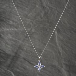 Second Hand 9ct White Gold Tanzanite & Diamond Star Pendant & 18 Inch Curb Chain 41142588