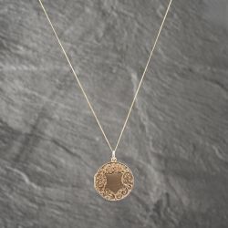 Second Hand 9ct Yellow Gold Round Shield And Foliate Engraved Locket Pendant & 18 Inch Curb Chain 41142594