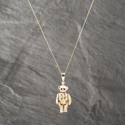 Second Hand 9ct Yellow Gold Multi Stone Articulating Teddy Pendant & 18 Inch Curb Chain 41142601