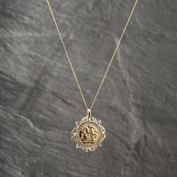 Second Hand 9ct Yellow Gold 1903 George V Half Sovereign Filigree Coin Keeper Pendant & 18 Inch Curb Chain 41142604