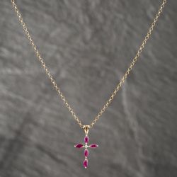 Second Hand 9ct Yellow Gold Ruby & 0.01ct Diamond Pendant & 18 Inch Belcher Chain 41142609