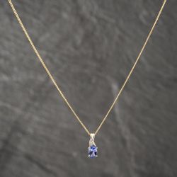 Second Hand 9ct Yellow Gold Tanzanite & 0.15ct Diamond Pendant & 16 Inch Curb Chain 41142610