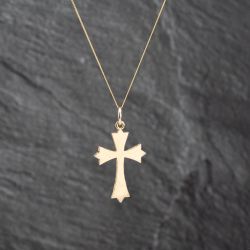 Second Hand 9ct Yellow Gold Cross Pendant & 18 Inch Curb Chain 41142618