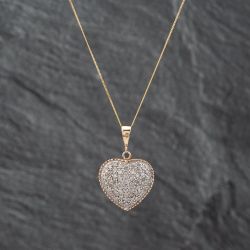 Second Hand 9ct Two Colour Gold 1.00ct Diamond Set Heart Pendant & 18 Inch Curb Chain 41142623