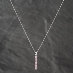 Second Hand 9ct White Gold Pink Sapphire & Diamond Seven Stone Bar Gemstone Pendant & 18 Inch Curb Chain 41142631