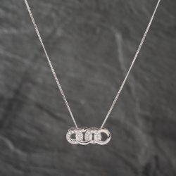 Second Hand 9ct White Gold Cubic Zirconia Circles Gemstone Pendant & 18 Inch Curb Chain 41142632