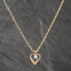 Second Hand 9ct Yellow Gold Cubic Zirconia Open Heart Pendant & 16 Inch Belcher Chain 41142639