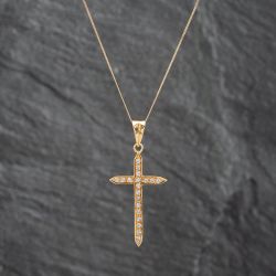 Second Hand 18ct Yellow Gold 0.38ct Diamond Set Cross Pendant & 18 Inch Curb Chain 41142645