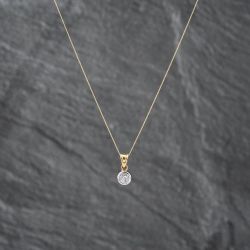 Second Hand 18ct Two Colour Gold Brilliant Cut Diamond Rub Over Set Pendant & 17 Inch Curb Chain 41142647