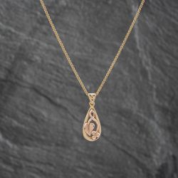 Second Hand Clogau 9ct Two Colour Gold Teardrop Shaped Celtic Vine Leaf Pendant & 19 Inch Spiga Chain 41142649