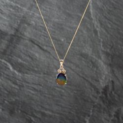 Second Hand 9ct Yellow Gold Cubic Zirconia & Opal Doublet Pendant & 18 Inch Curb Chain 41142659