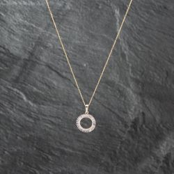 Second Hand 9ct Yellow Gold Diamond Open Circle Pendant & 18 Inch Trace Chain 41142664