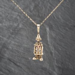 Second Hand 9ct Yellow Gold Cubic Zirconia Movable Clown Pendant & 18 Inch Belcher Chain 41142668