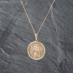 Second Hand 9ct Yellow Gold Large St Christopher Pendant & 18 Inch Curb Chain 41142670