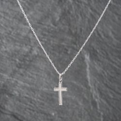 Second Hand 9ct White Gold Cross Pendant & 16 Inch Bar Chain 41142672