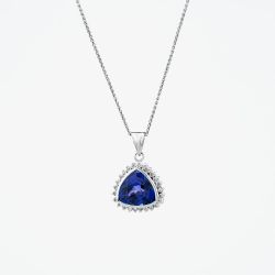Second Hand 18ct White Gold Tanzanite & Diamond Triangle Cluster Pendant & 16 Inch Foxtail Chain 41142685