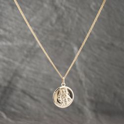 Second Hand 9ct Yellow Gold Round St Christopher Pendant & 20 Inch Curb Chain 41142687