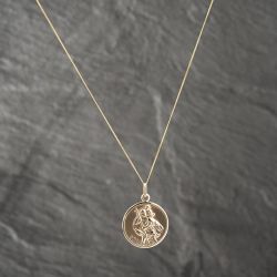 Second Hand 9ct Yellow Gold Round St Christopher Pendant & 18 Inch Curb Chain 41142688