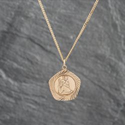 Second Hand 9ct Yellow Gold Octagonal St Christopher Pendant & 18 Inch Curb Chain 41142704