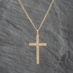 Second Hand 9ct Yellow Gold Engraved Cross Pendant & 18 Inch Curb Chain 41142706