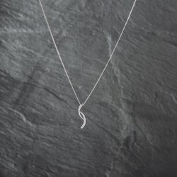 Second Hand 18ct White Gold Diamond Elongated 'S' Shape Pendant & 18 Inch Curb Chain 41142714
