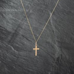 Second Hand 9ct Yellow Gold Plain Cross Pendant & 18 Inch Curb Chain 41142719