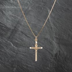 Second Hand 9ct Yellow Gold Crucifix Cross Pendant & 20 Inch Box Chain 41142720