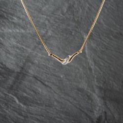 Second Hand 9ct Two Colour Gold Sapphire & Diamond Pendant & 17 Inch Snake Chain 41142721