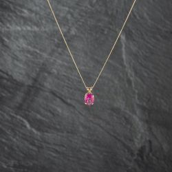 Second Hand Yellow Gold Pink Colour Treated Topaz Pendant & 18 Inch Curb Chain 41142731