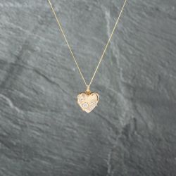 Second Hand 9ct Two Colour Gold Heart Flower Locket Pendant & 18 Inch Curb Chain 41142743