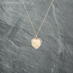 Second Hand 9ct Yellow Gold Hand Engraved Heart Locket Pendant & 18 Inch Curb Chain 41142745