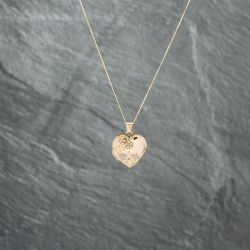 Second Hand 9ct Two Colour Gold Heart Flower Pattern Locket Pendant & 18 Inch Curb Chain 41142748