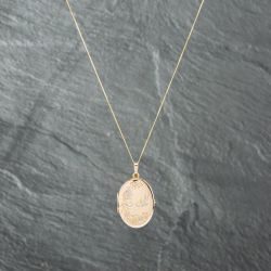 Second Hand 9ct Two Colour Gold Oval Birds And Flowers Locket Pendant & 18 Inch Curb Chain 41142755