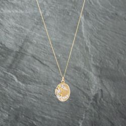 Second Hand 9ct Two Colour Gold Diamond Cut Patterned Oval Locket Pendant & 18 Inch Curb Chain 41142756