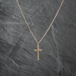 Second Hand 9ct Yellow Gold Patterned Cross Pendant & 18 Inch Curb Chain 41142763