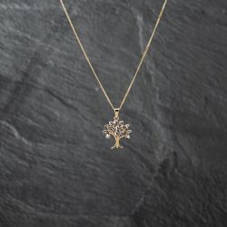 Second Hand 9ct Two Colour Gold Diamond Cut Tree Pendant & 18 Inch Curb Chain 41142770