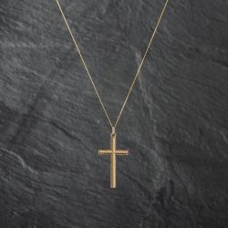 Second Hand 9ct Yellow Gold Diamond Cut Cross Pendant & 18 Inch Curb Chain 41142774