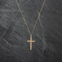 Second Hand 9ct Yellow Gold Hand Engraved Cross Pendant & 18 Inch Curb Chain 41142776
