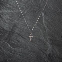 Second Hand White Gold Diamond Channel Set Cross Pendant & 18 Inch Curb Chain 41142781