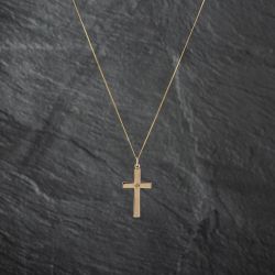 Second Hand 9ct Yellow Gold Diamond Cross Pendant & 18 Inch Curb Chain 41142782