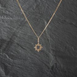 Second Hand 9ct Yellow Gold Cognac Diamond Snowflake Pendant & 18 Inch Curb Chain 41142802