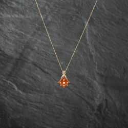 Second Hand Yellow Gold Orange Garnet Cluster Gemstone Pendant & 18 Inch Curb Chain 41142804