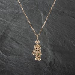 Second Hand 9ct Yellow Gold Cubic Zirconia Clown Gemstone Pendant & 19 Inch Trace Chain 41142808